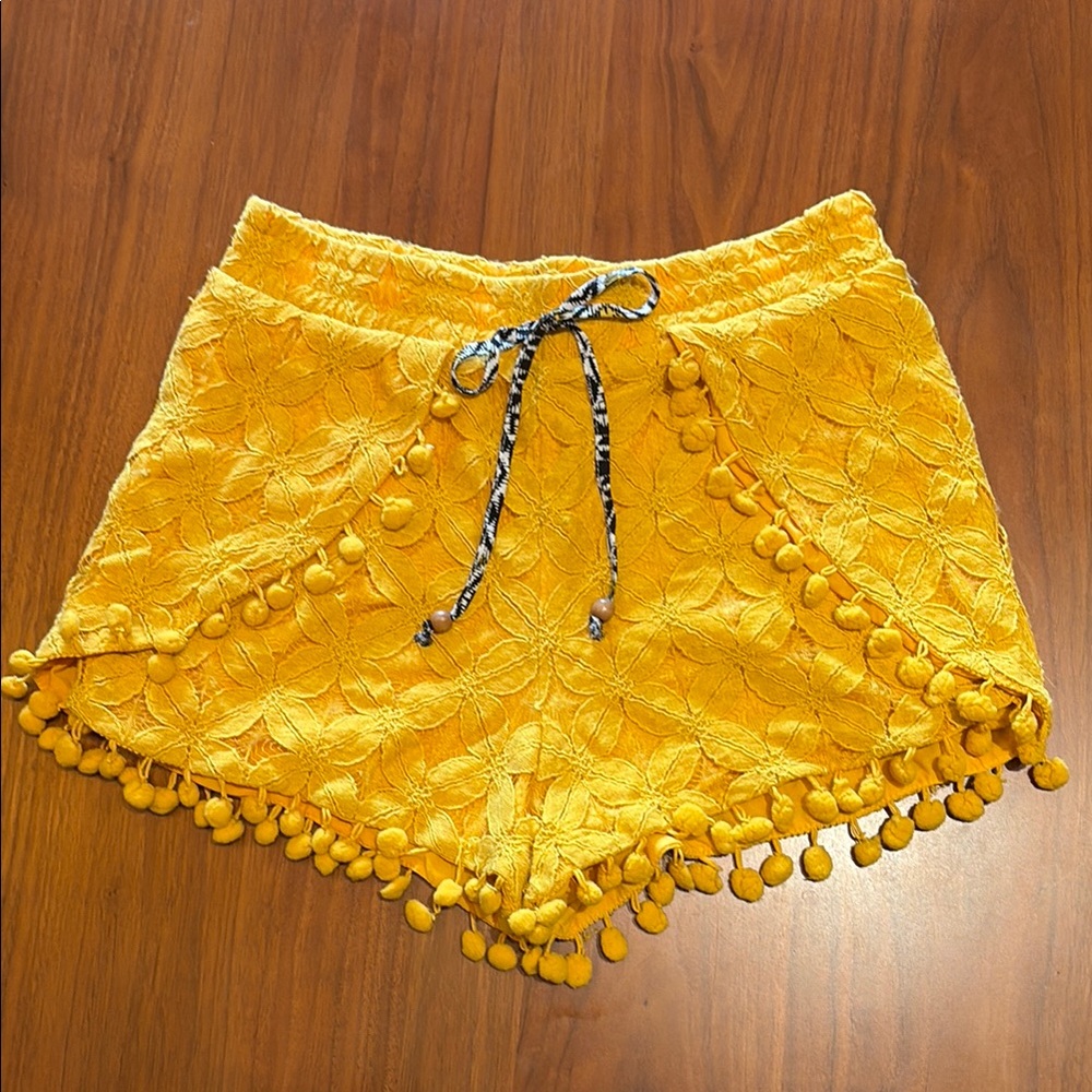 Xhilaration High Waist Yellow Pom-Pom Shorts